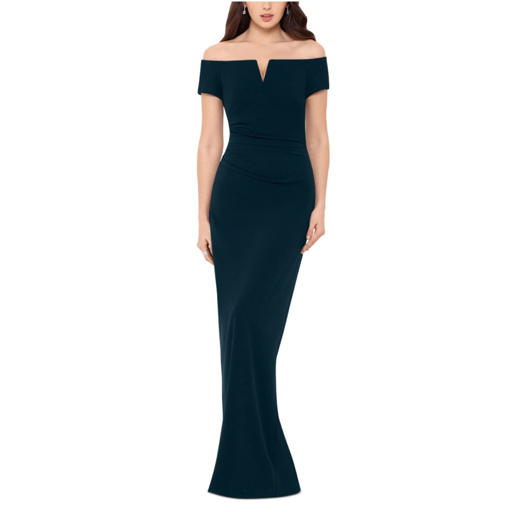 X BY XSCAPE Teal Split Short Sleeve Full-Length Formal Gown Dress - Reemoly